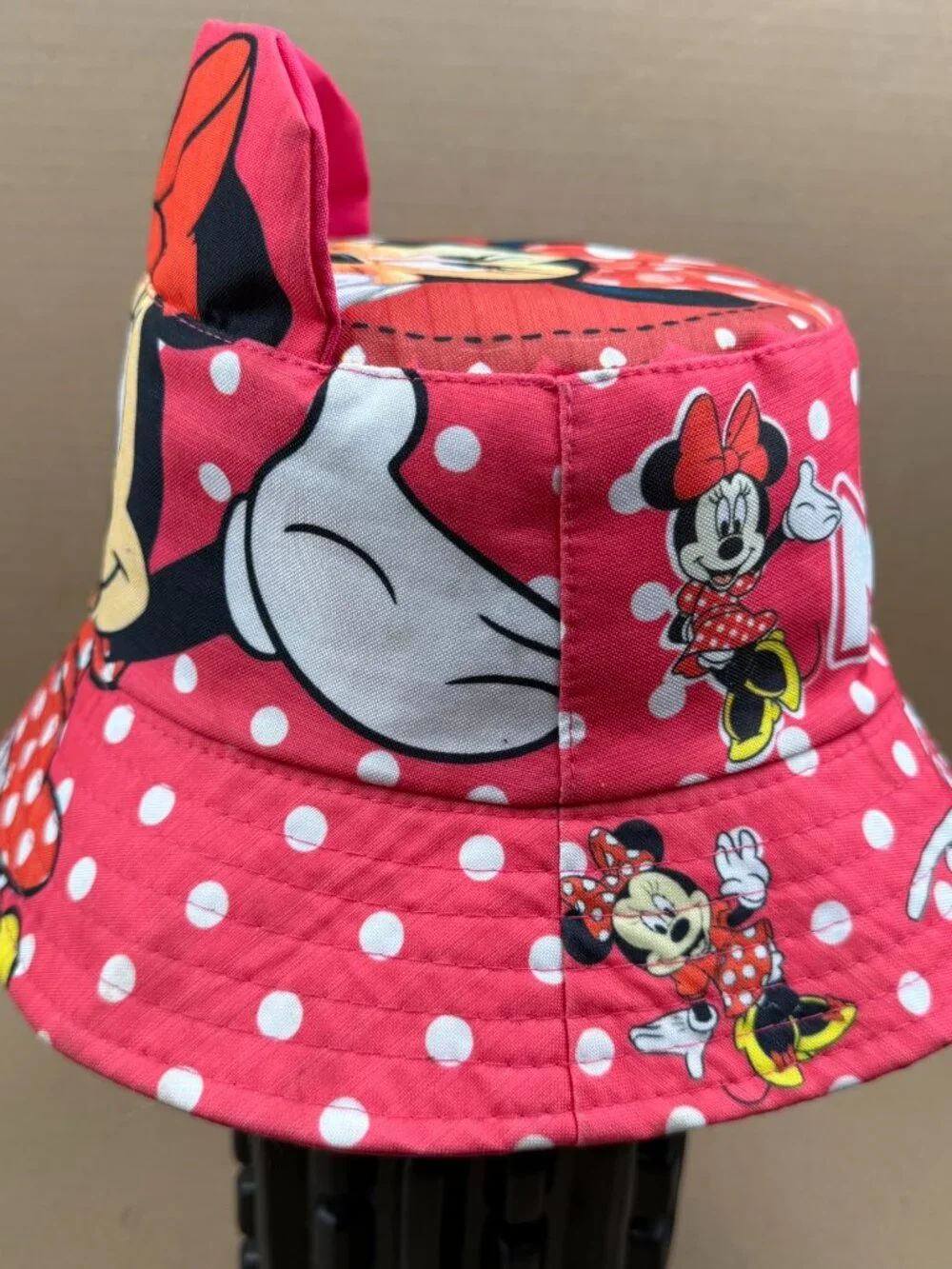 Disney Minnie Mouse Bucket Hat Pink White Polka Dot Summer Casual Cap One Size
